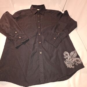 Men's Moto Black Pinstripe Casual Button Down Shirt Sz Xl. Y2k